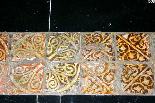 Medieval tiles in church at Fontenay Abbey. Fontenay, France.