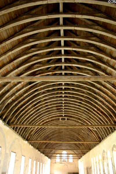 Boat hull chestnut ceiling of dormitory (late 15th c) in Fontenay Abbey. Fontenay, France.