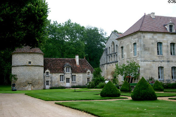 Overview of Fontenay Abbey with Dovecote & Abbatial lodge (18th-19th c). Fontenay, France.