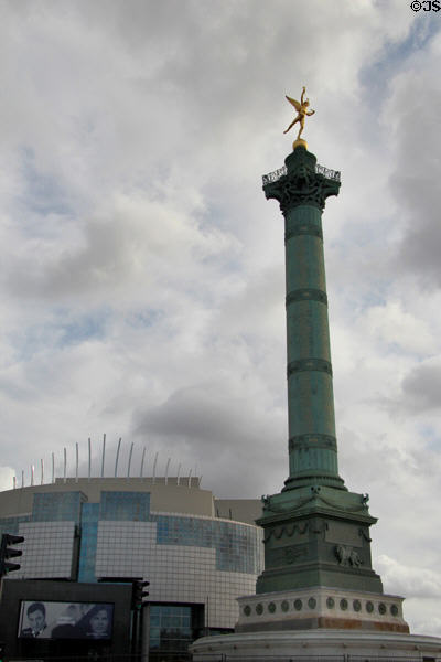 July Column & Bastille Opera House at Place de la Bastille. Paris, France.