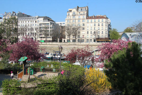 Playground beside Canal St Martin near Bastille. Paris, France.