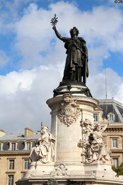 French Revolution monument (1883) of liberty, equality, & fraternity by Charles & Léopold Morice at Place de la République. Paris, France.