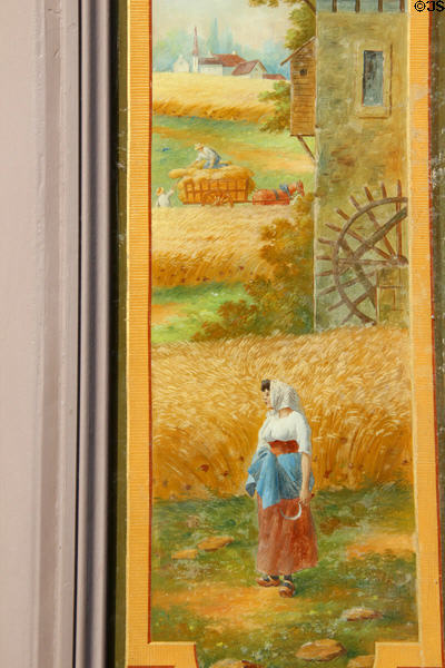 Bakery shop sign painting showing harvesting of wheat. Paris, France.