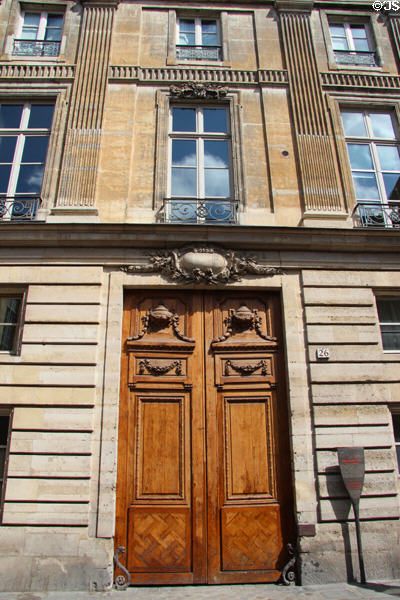 Door of Hôtel de Sandreville (end 16thC) (26 Rue des Francs Bourgeois). Paris, France.