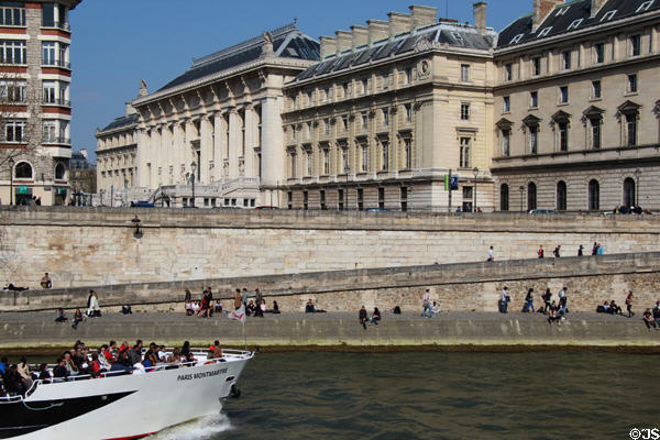 Columned Court of Appeal & Quai des Orfèvres over Seine River. Paris, France.