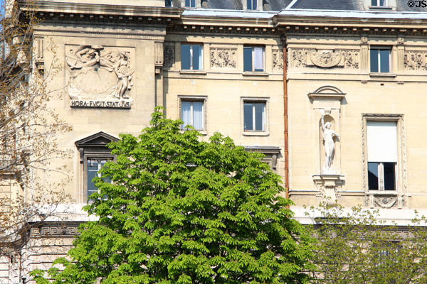 Facade of Tribunal Judiciaire section of Palais de Justice. Paris, France.