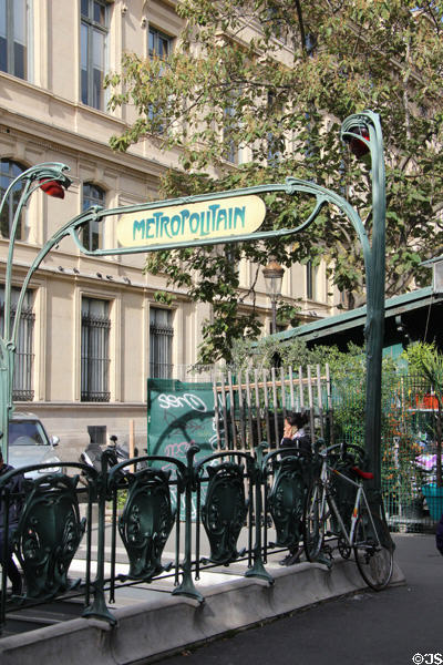 Metro entrance at Cité Bird & Flower Market. Paris, France.