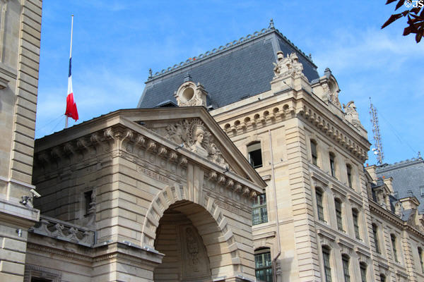 Entry arch of Paris city barracks (Caserne) attached to Cour de Cassation (on Isle de la Cité). Paris, France.