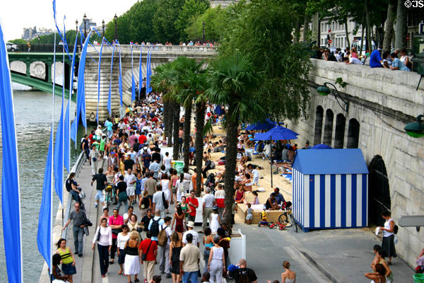 Summer beaches created on the quays of central Paris. Paris, France.