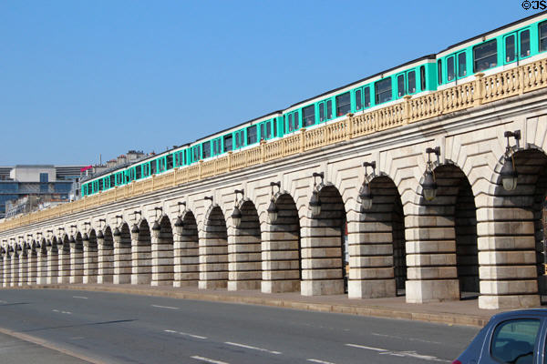 Metro train on Bercy bridge. Paris, France.