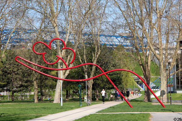 Red sculpture in Parc Bercy. Paris, France.
