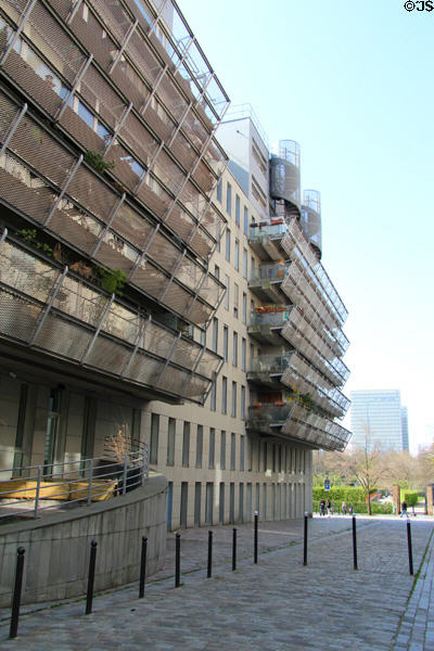 Well-designed balconies with grill fencing near Parc Bercy. Paris, France.
