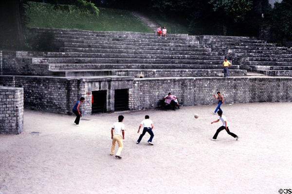 Kids playing ball in Roman amphitheater of Lutèce (end 1stC). Paris, France.