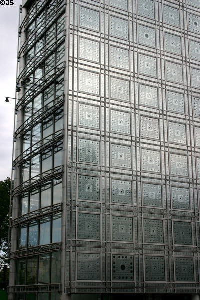Patterned windows of Arab World Institute building. Paris, France.