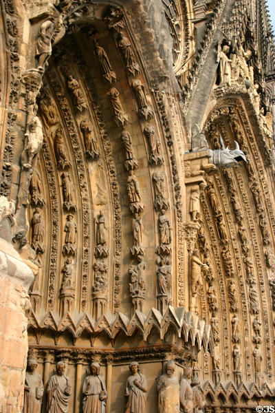 Pointed arches of Cathedral portals. Reims, France.