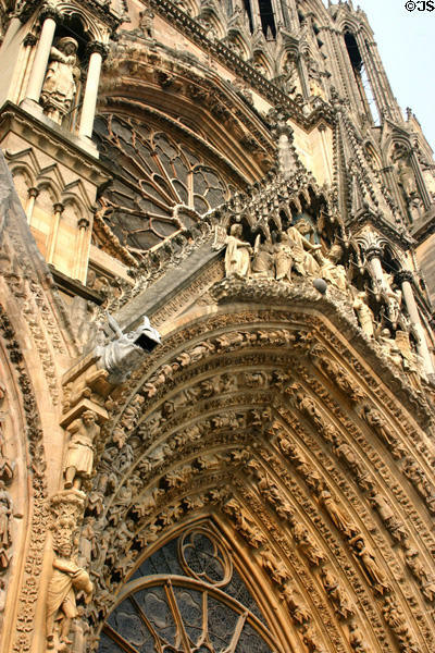 Carvings of Cathedral facade. Reims, France.