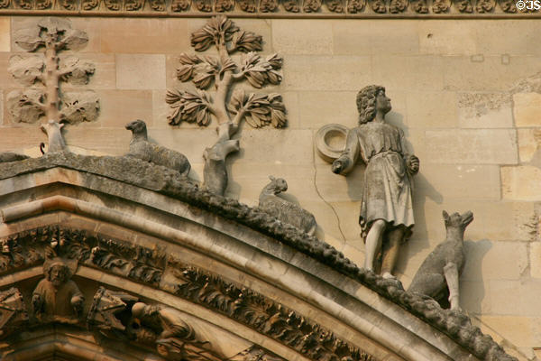 David (damaged) & Goliath (missing) scene on Reims Cathedral. Reims, France.