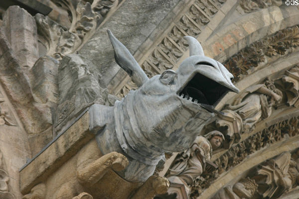Rhinoceros gargoyle on Cathedral. Reims, France.