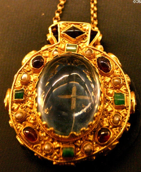 Bejeweled talisman (9th c) worn by Charlemagne in his coffin & later by Empress Josephine now in Tau Palace. Reims, France.
