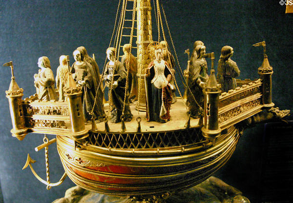 Gold & silver ship reliquary of St Ursula (c1500) by Raymond Guyonnet in Tau Palace. Reims, France.