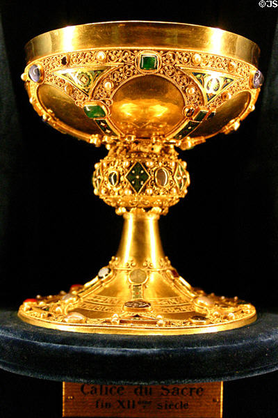 Bejeweled gold chalice (12thC) in Tau Palace. Reims, France.