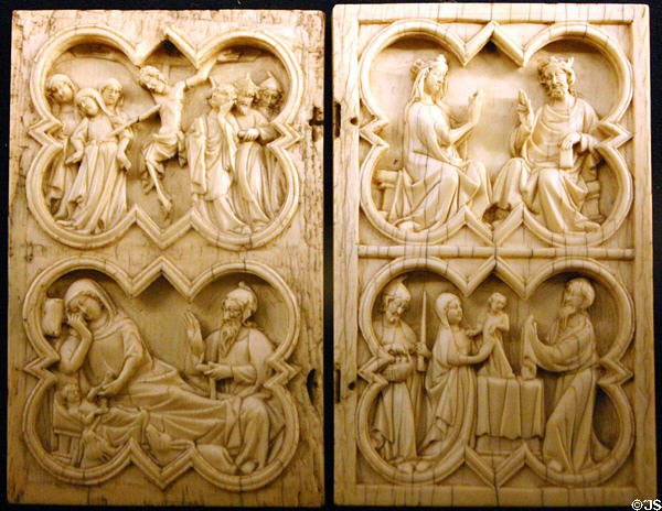 Carved ivory religious scenes (14thC) in Tau Palace. Reims, France.