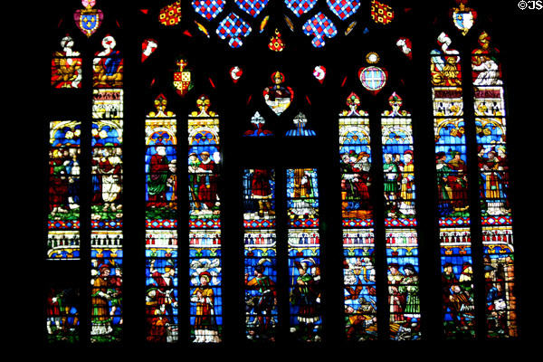 South transept stained glass windows of St. Stephen's Cathedral. Sens, France.