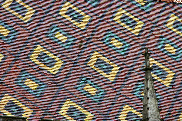 Colored tile roof of Sens museum. Sens, France.