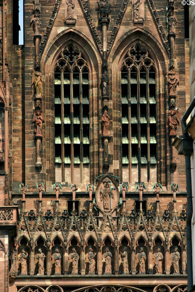 Saints & angels over central door of Cathedral. Strasbourg, France.