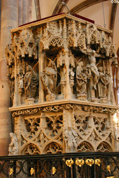 Gothic pulpit in Cathedral. Strasbourg, France.
