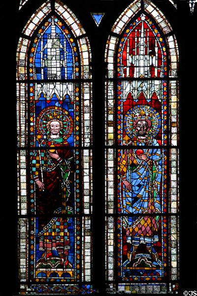 Stained glass portraits of kings in Cathedral. Strasbourg, France.
