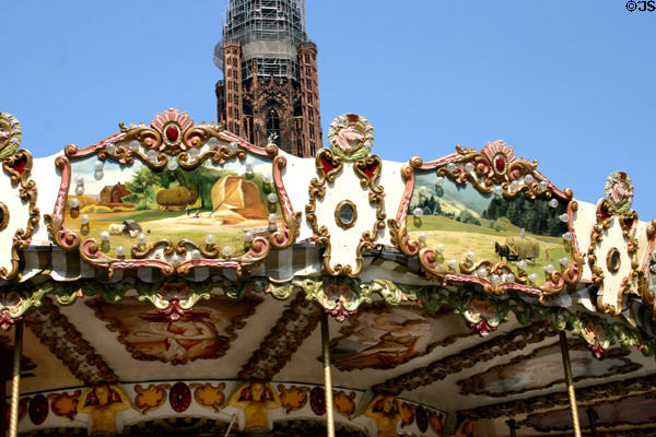 Paintings of carousel in Place Guttenberg. Strasbourg, France.