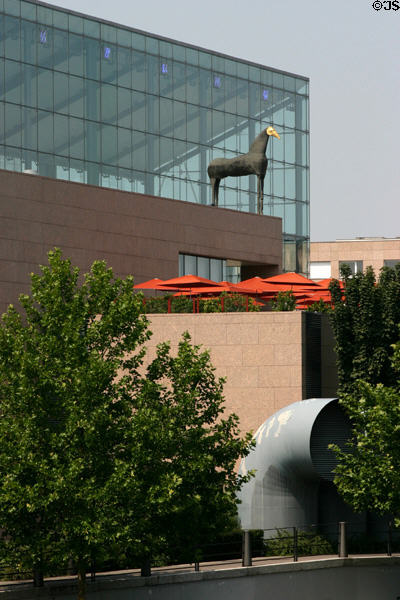 Horse sculpture & terracing of Museum of Modern Art. Strasbourg, France.