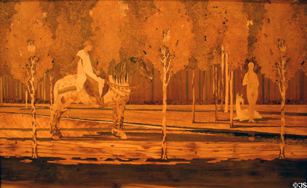 Marquetry panel of Lady of the Unicorn (1925) by Charles Spindler in Museum of Modern Art. Strasbourg, France.