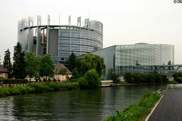 Palais de l'Europe (Louise Weiss building) (1977) houses European Parliament. Strasbourg, France. Style: modern. Architect: Henry Bernard.