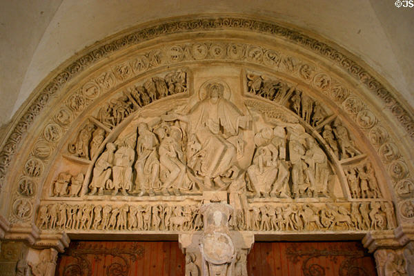 Narthex tympanum (mid 12th c) of Basilique Ste-Madeleine showing Christ in glory. Vézelay, France.