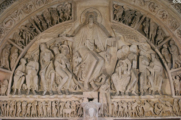 Narthex tympanum (mid 12thC) of Basilique Ste-Madeleine showing Christ in glory. Vézelay, France.
