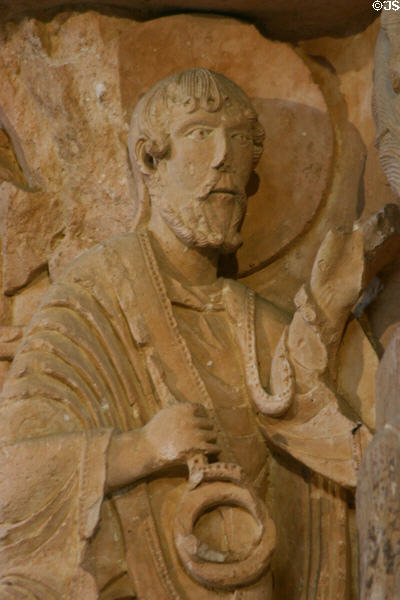 Narthex tympanum detail of an apostle at Basilique Ste-Madeleine. Vézelay, France.