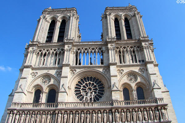 Western facade of Notre Dame Cathedral. Paris, France.