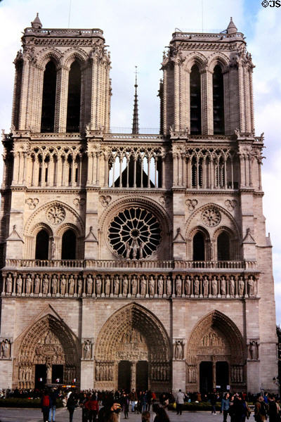 Gothic facade of Notre Dame Cathedral. Paris, France.