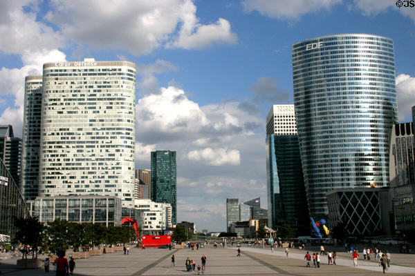 La Défense Esplanade flanked by Cœur Défense & EDF Towers. Paris, France.