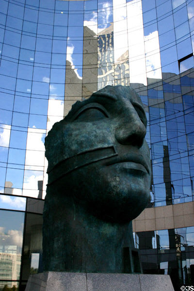 Tindaro face sculpture by Igor Mitoraj at Belvédère (former KPMG) building at La Défense. Paris, France.