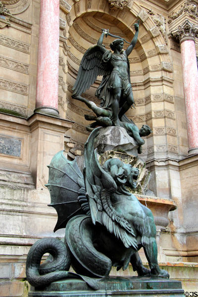 Winged dragon (1860) by Henri Alfred Jacquemart in front of St-Michel Fountain. Paris, France.