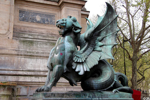 Winged dragon (1860) by Henri Alfred Jacquemart at St-Michel Fountain. Paris, France.