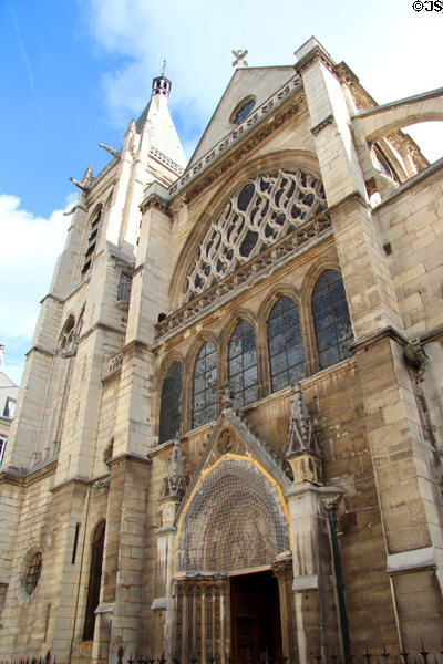 Flamboyant Gothic facade of St-Séverin Church. Paris, France.