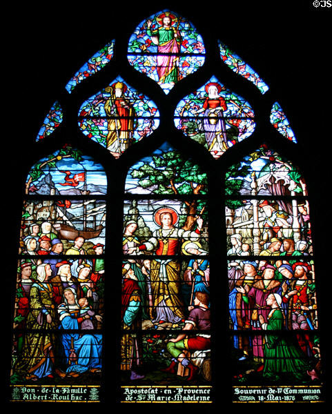 St. Mary Magdalene stained glass window (1876) in St-Séverin Church. Paris, France.
