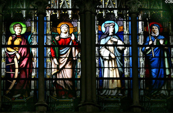 Female saints stained glass windows in St-Séverin Church. Paris, France.