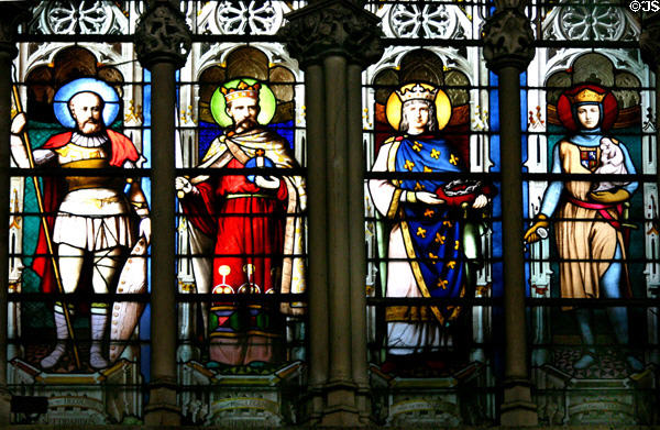 French kings & leaders stained glass windows in St-Séverin Church. Paris, France.