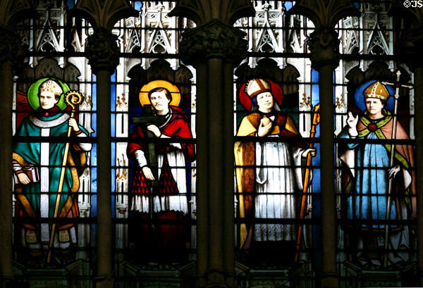 Bishop saints stained glass windows in St-Séverin Church. Paris, France.