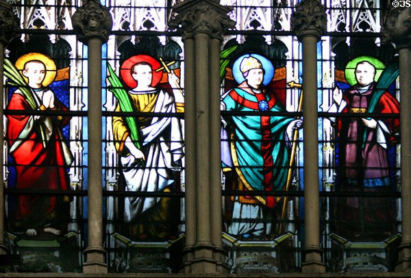 Male saints stained glass windows in St-Séverin Church. Paris, France.